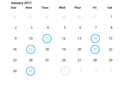 Calendar of January links
